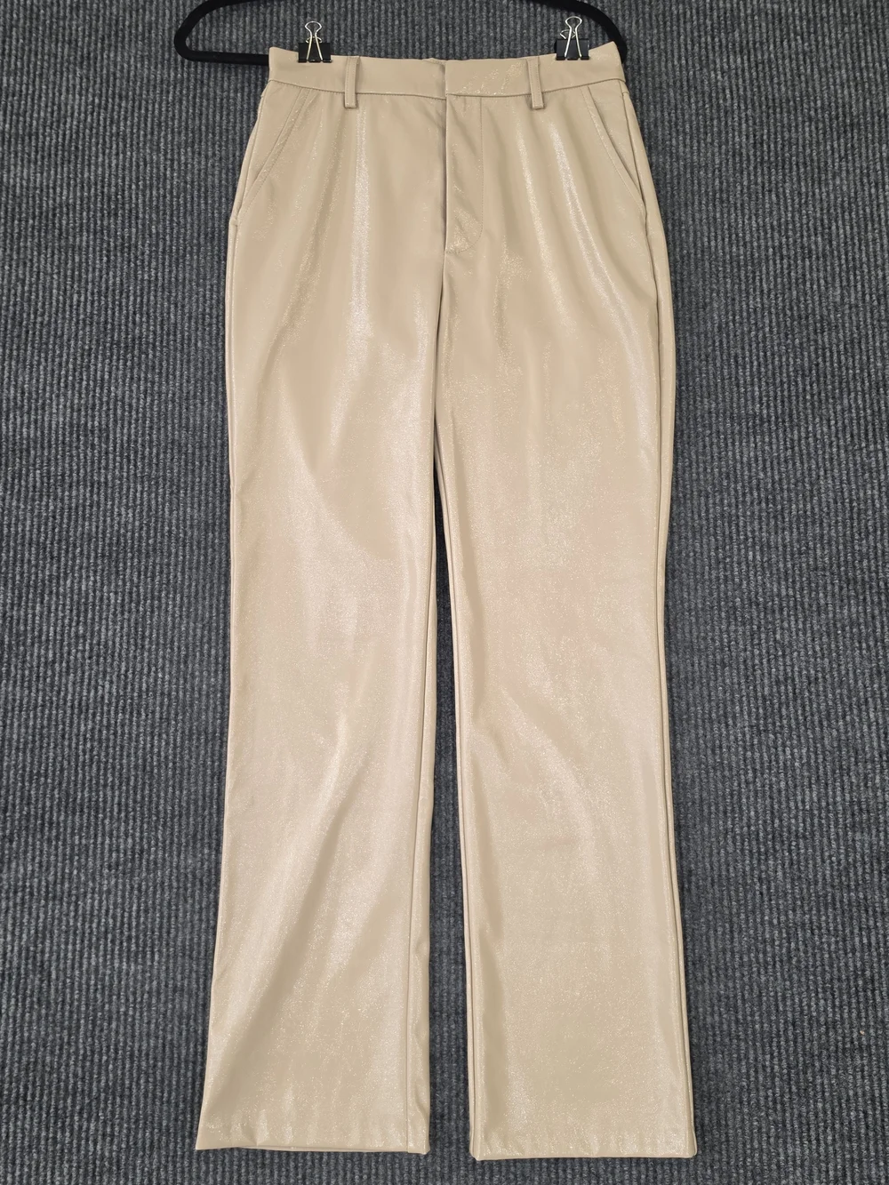 GREY LAB Beige Straight-Leg Shiny Pants - Picture 1 of 9